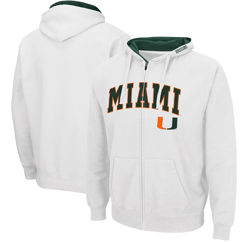 Men's Colosseum White Miami Hurricanes Arch & Logo 3.0 Full-Zip Hoodie