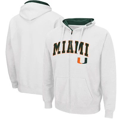 Sweat à capuche zippé complet Colosseum Miami Hurricanes Arch & Logo pour homme, blanc