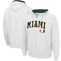 Sweat à capuche zippé complet Colosseum Miami Hurricanes Arch & Logo pour homme, blanc