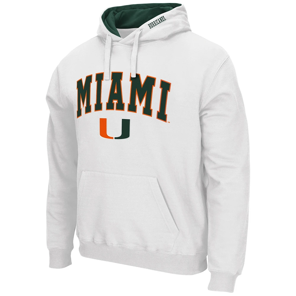 Men's Colosseum White Miami Hurricanes Arch & Logo 3.0 Pullover Hoodie