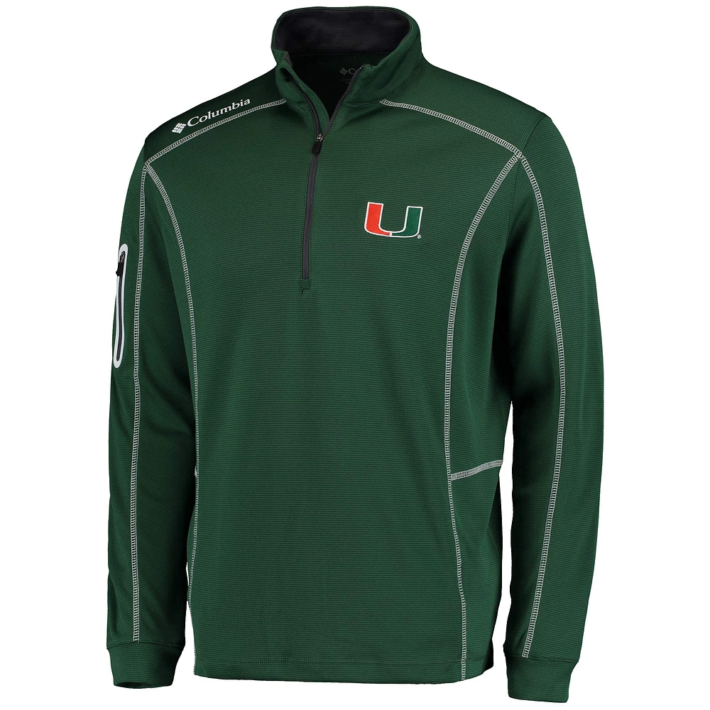 Columbia Golf Green Miami Hurricanes Shotgun Omni-Wick Veste à enfiler quart de zip pour homme