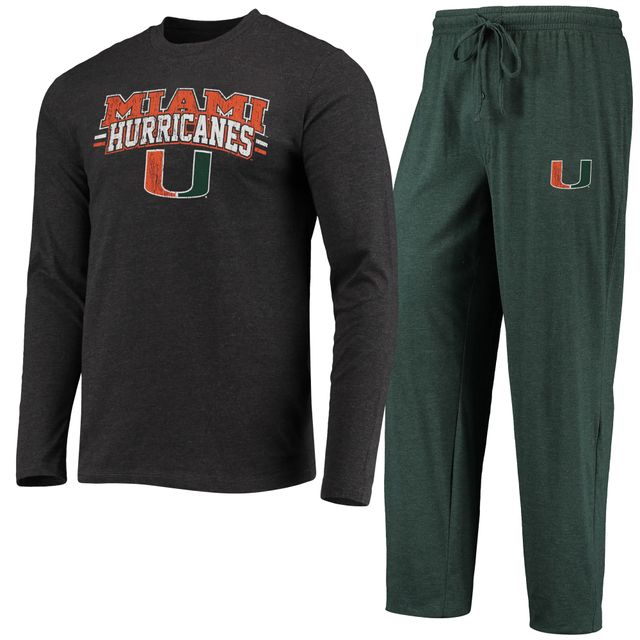 Ensemble de nuit pour homme Concepts Sport vert/anthracite chiné Miami Hurricanes Meter T-shirt à manches longues et pantalon