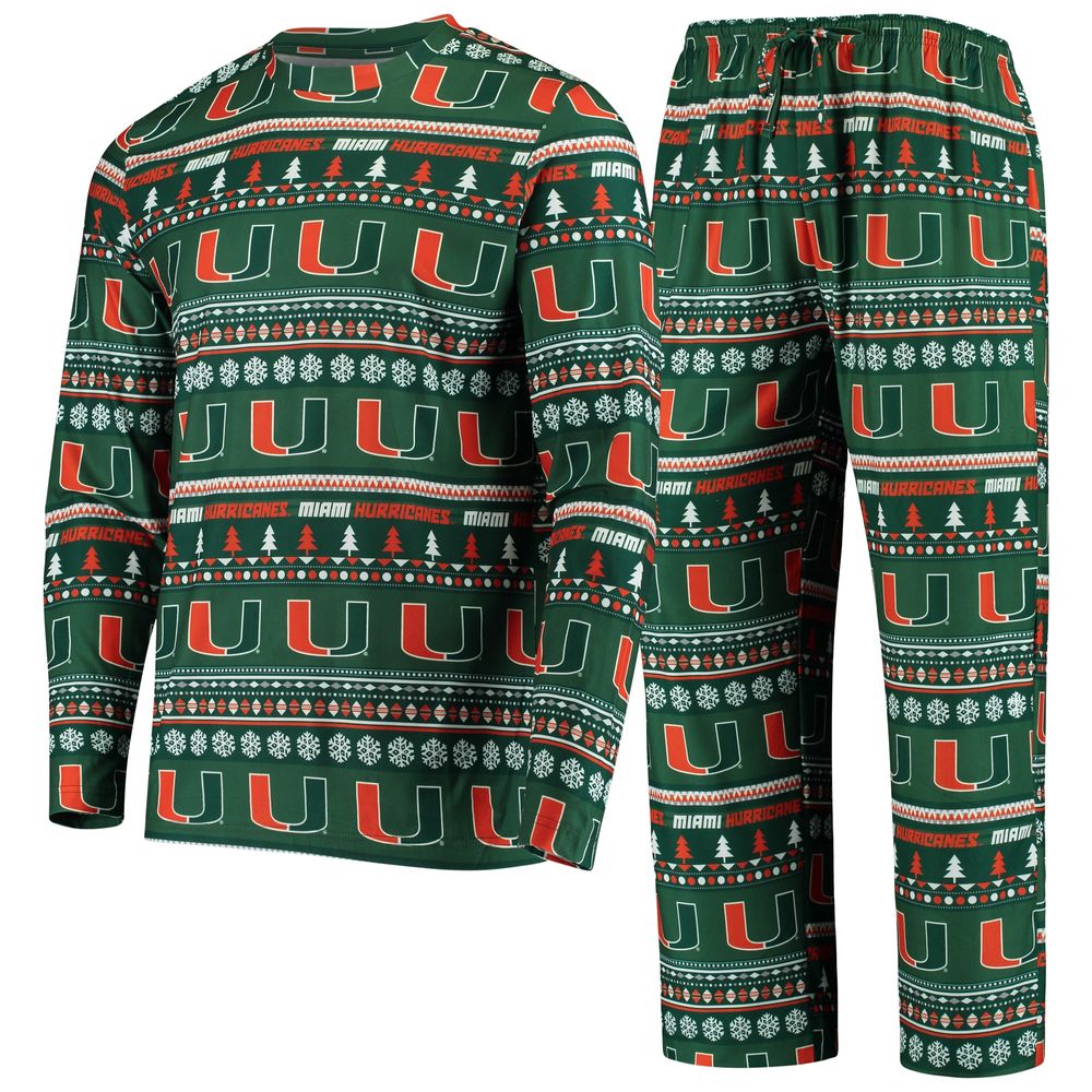 Men's Concepts Sport Green Miami Hurricanes Ugly Sweater Knit Long Sleeve Top and Pant Set