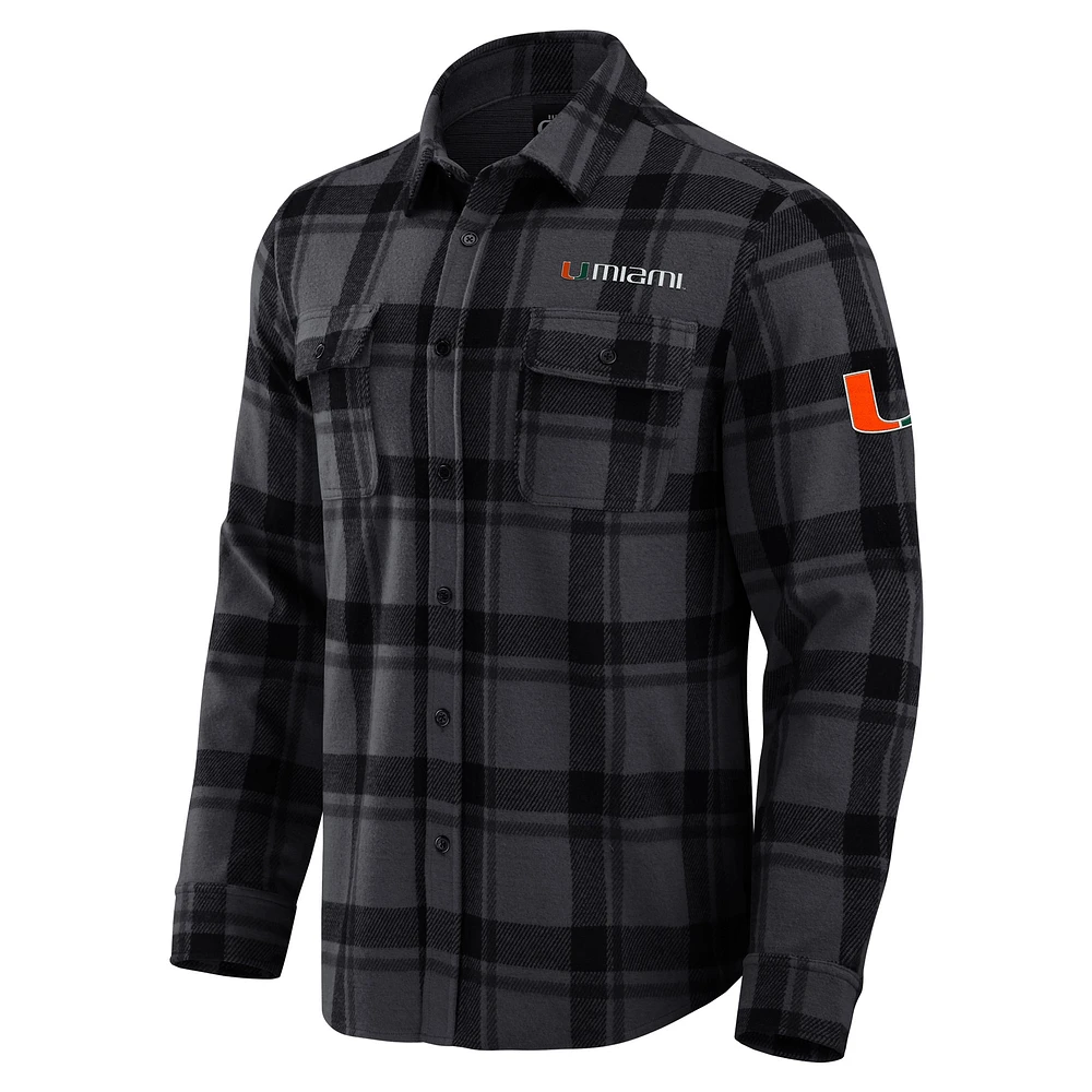 Men's Darius Rucker Collection by Fanatics Black Miami Hurricanes Relaxed Fit Plaid Button-Up Shirt