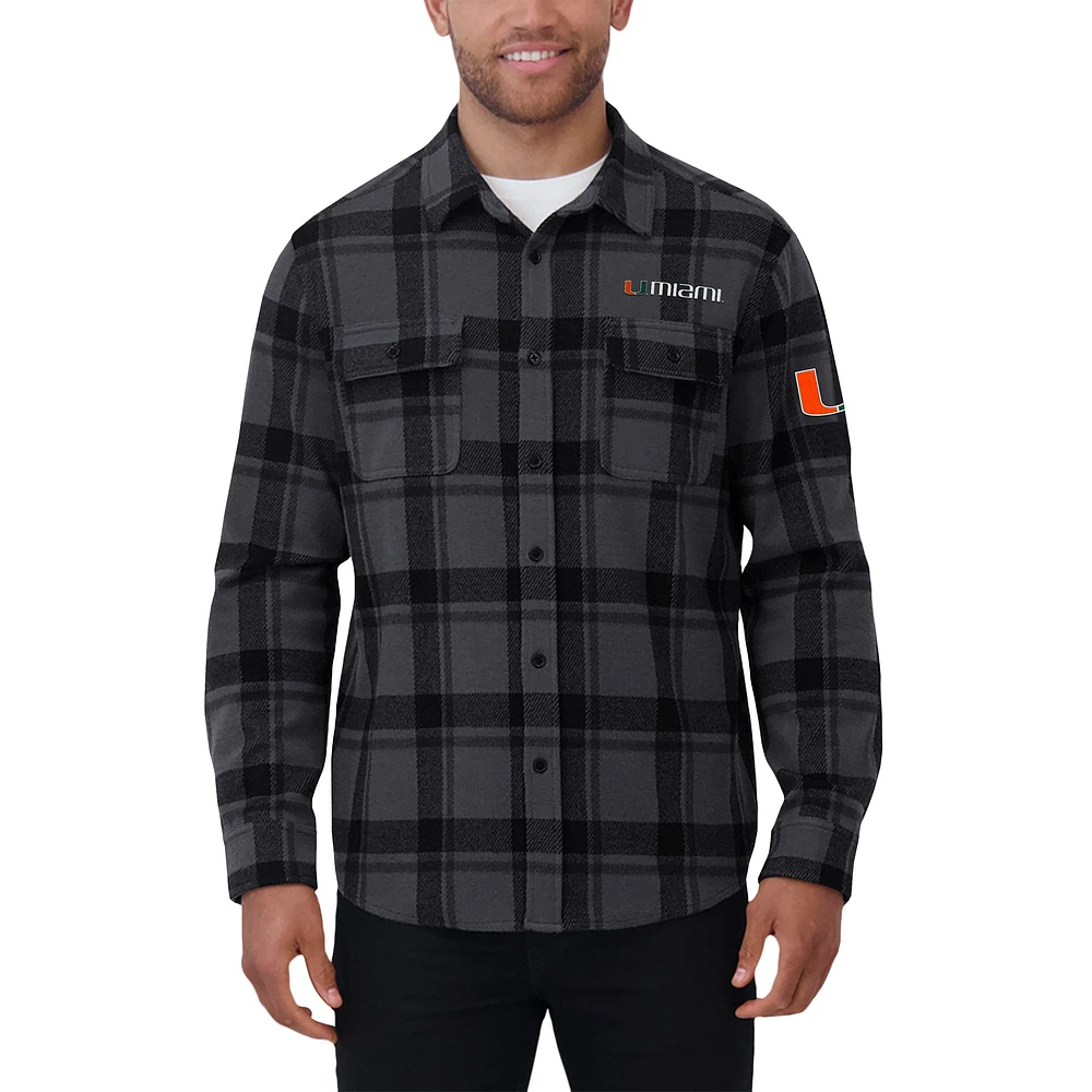 Men's Darius Rucker Collection by Fanatics Black Miami Hurricanes Relaxed Fit Plaid Button-Up Shirt