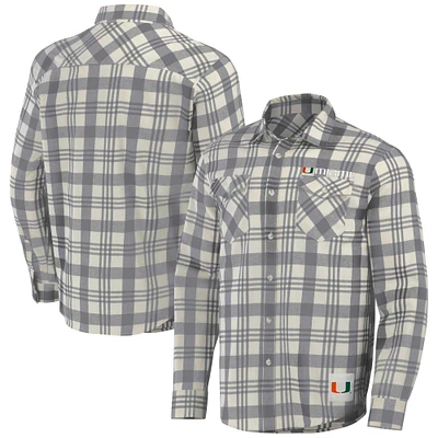 Men's Darius Rucker Collection by Fanatics Gray/Natural Miami Hurricanes Plaid Flannel Long Sleeve Button-Up Shirt