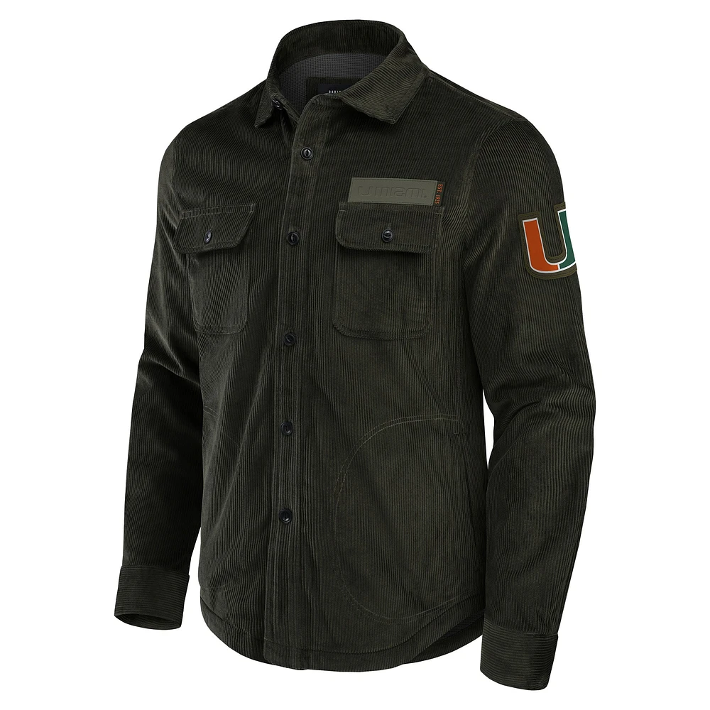 Veste-chemise en velours côtelé pour homme Darius Rucker Collection by Fanatics Olive Miami Hurricanes