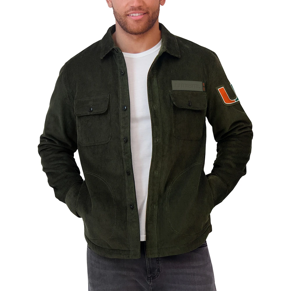 Men's Darius Rucker Collection by Fanatics Olive Miami Hurricanes Corduroy Full-Button Shacket