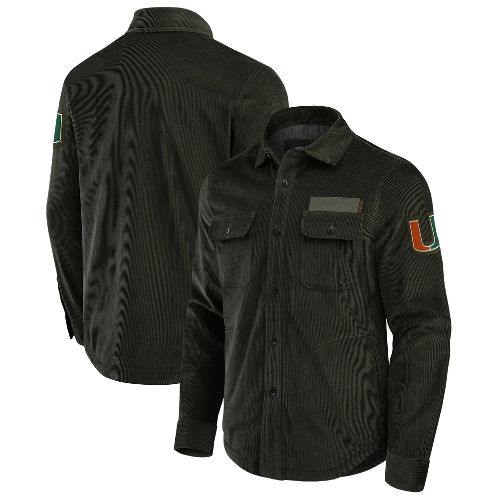 Men's Darius Rucker Collection by Fanatics Olive Miami Hurricanes Corduroy Full-Button Shacket