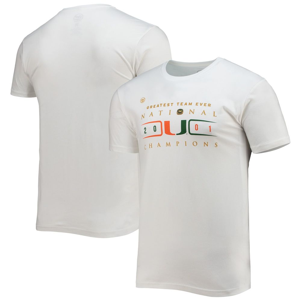 Men's Dyme Lyfe White Miami Hurricanes 2001 Football National Champions Greatest Team Ever Collection T-Shirt