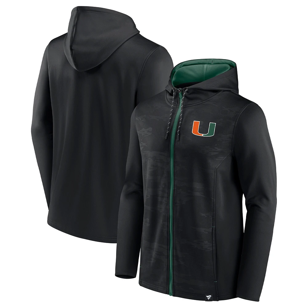 Sweat à capuche entièrement zippé Fanatics pour hommes, noir, Miami Hurricanes Ball Carrier