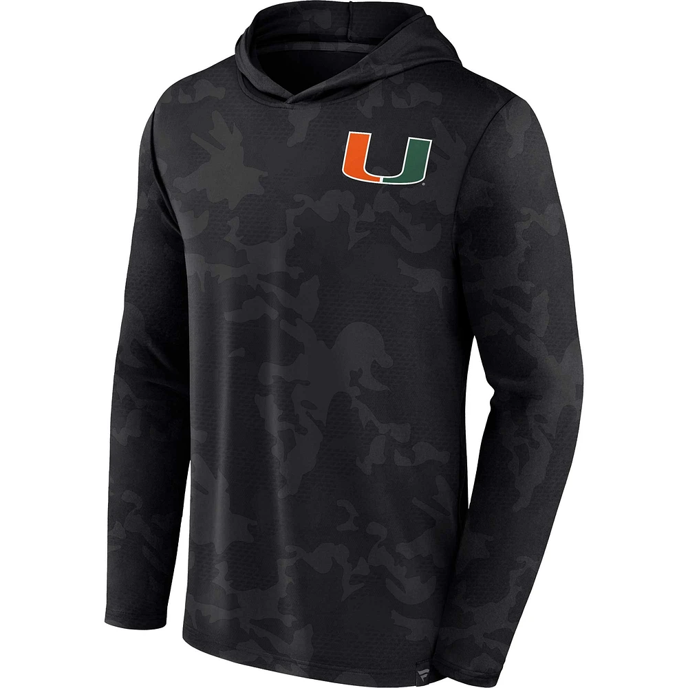 T-shirt à capuche camouflage noir Miami Hurricanes Fanatics pour hommes