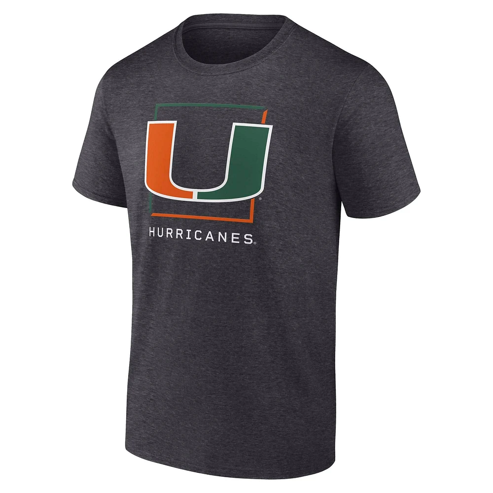 Men's Fanatics  Charcoal Miami Hurricanes Fundamentals Halved Team T-Shirt