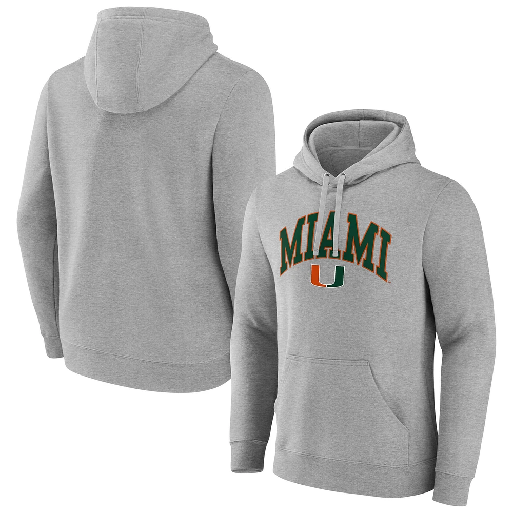 Sweat à capuche logo arqué Miami Hurricanes Fanatics pour hommes gris