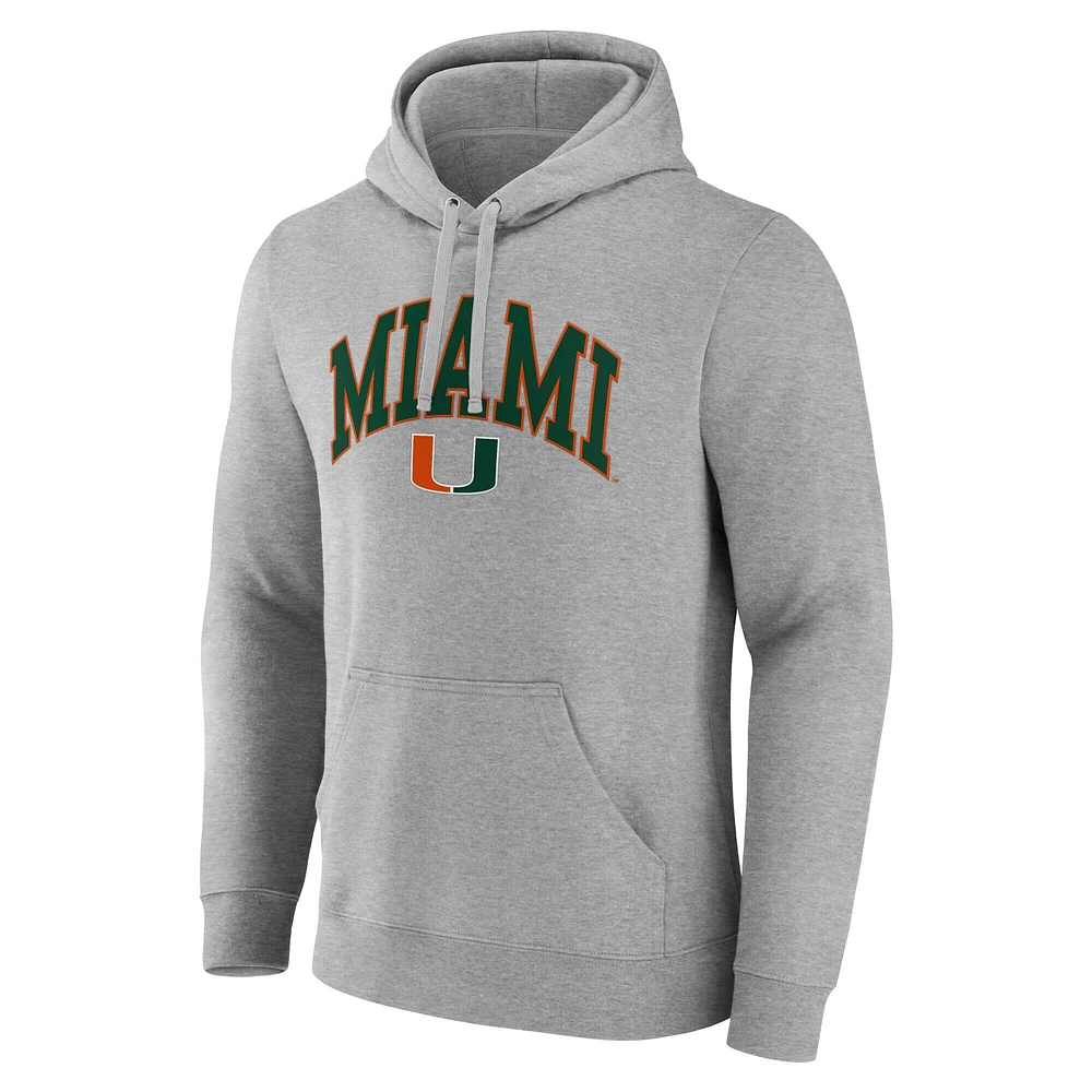 Sweat à capuche logo arqué Miami Hurricanes Fanatics pour hommes gris