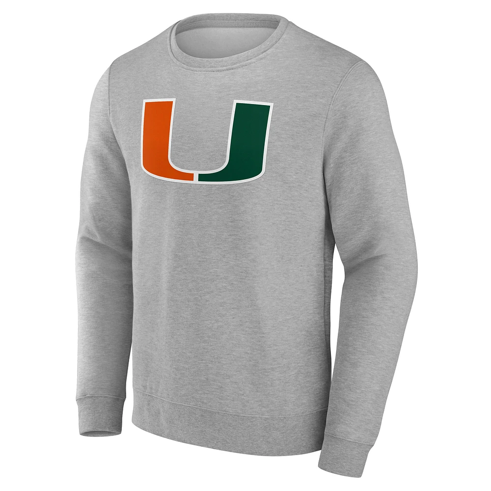 Men's Fanatics Gray Miami Hurricanes Fleece Pullover Sweatshirt