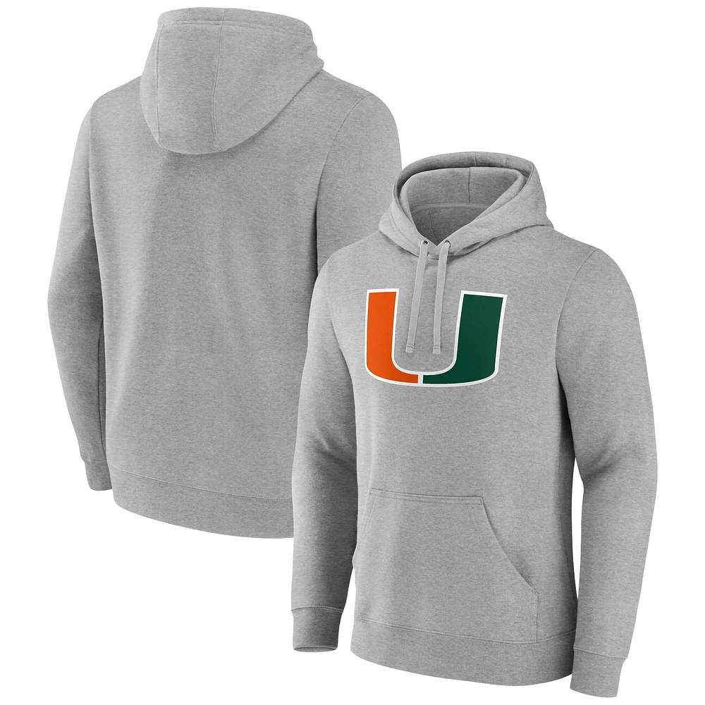 Sweat à capuche avec logo principal des Miami Hurricanes Fanatics pour hommes, gris