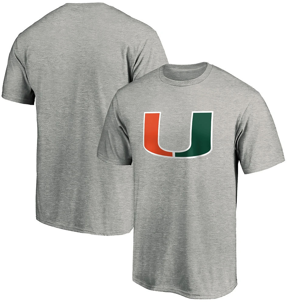 T-shirt Fanatics gris pour homme avec logo principal des Miami Hurricanes