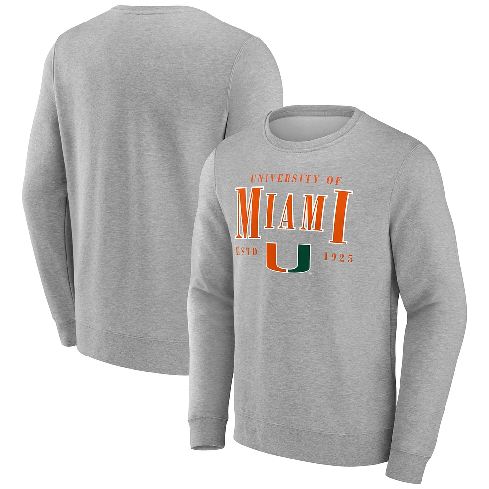 Sweat-shirt en polaire True Classics Act Fast de Miami Hurricanes gris Fanatics pour homme