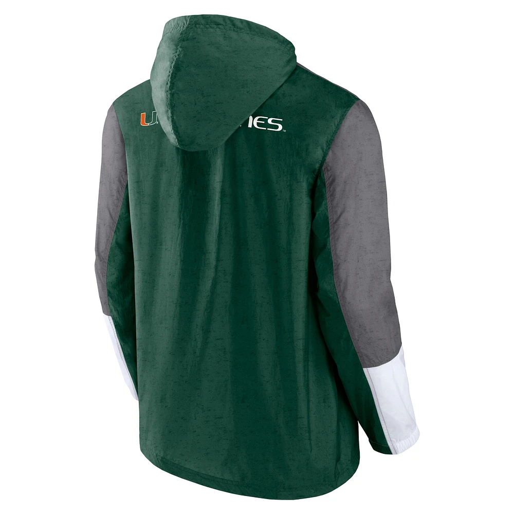 Veste entièrement zippée Fanatics pour hommes, vert/gris, Miami Hurricanes Game Day Ready