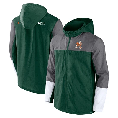 Veste entièrement zippée Fanatics pour hommes, vert/gris, Miami Hurricanes Game Day Ready