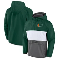 Sweat à capuche raglan pour hommes, vert/gris chiné, victoire des Hurricanes de Miami sur un quart zip