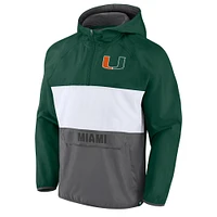 Sweat à capuche raglan pour hommes, vert/gris chiné, victoire des Hurricanes de Miami sur un quart zip