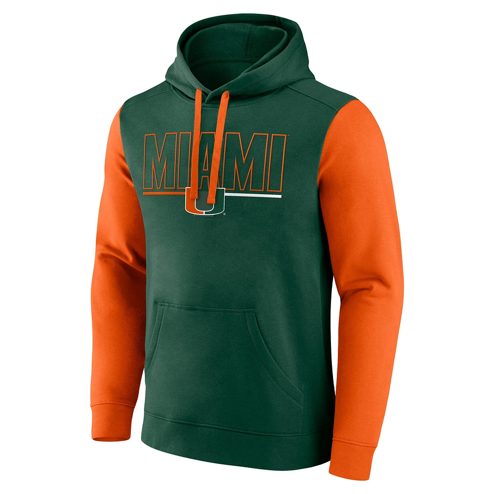 Men's Fanatics Green/Orange Miami Hurricanes Outline Pullover Hoodie