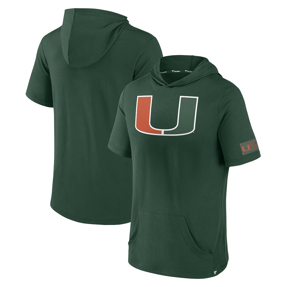 Sweat à capuche vert manches courtes pour hommes Fanatics Miami Hurricanes Approach Run