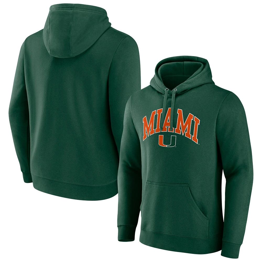 Men's Fanatics Green Miami Hurricanes Arched Logo Pullover Hoodie