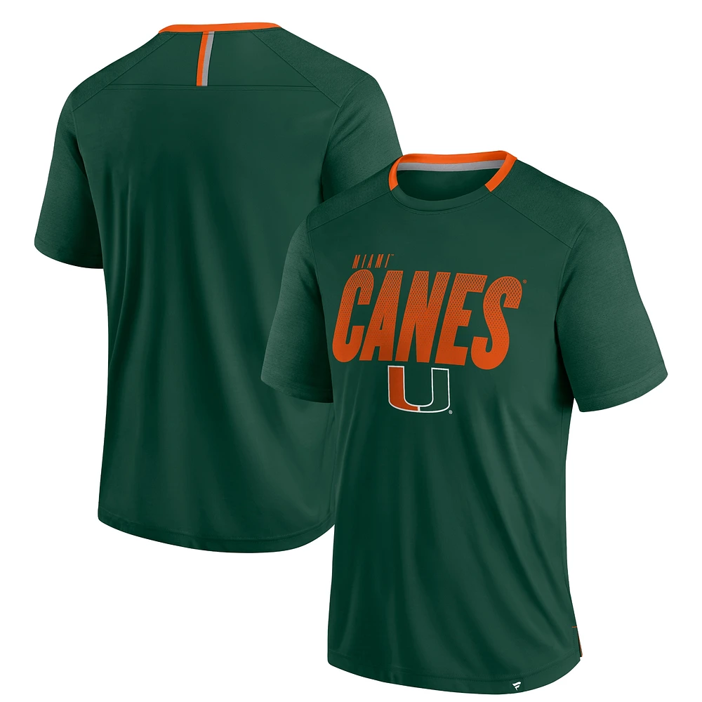 T-shirt Fanatics pour homme, vert, Miami Hurricanes Defender Fade Slant