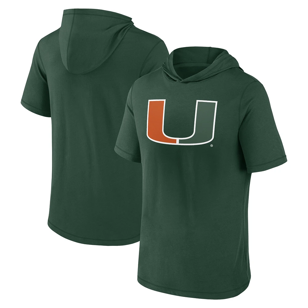 T-shirt à capuche avec logo principal Fanatics pour hommes, vert, Miami Hurricanes