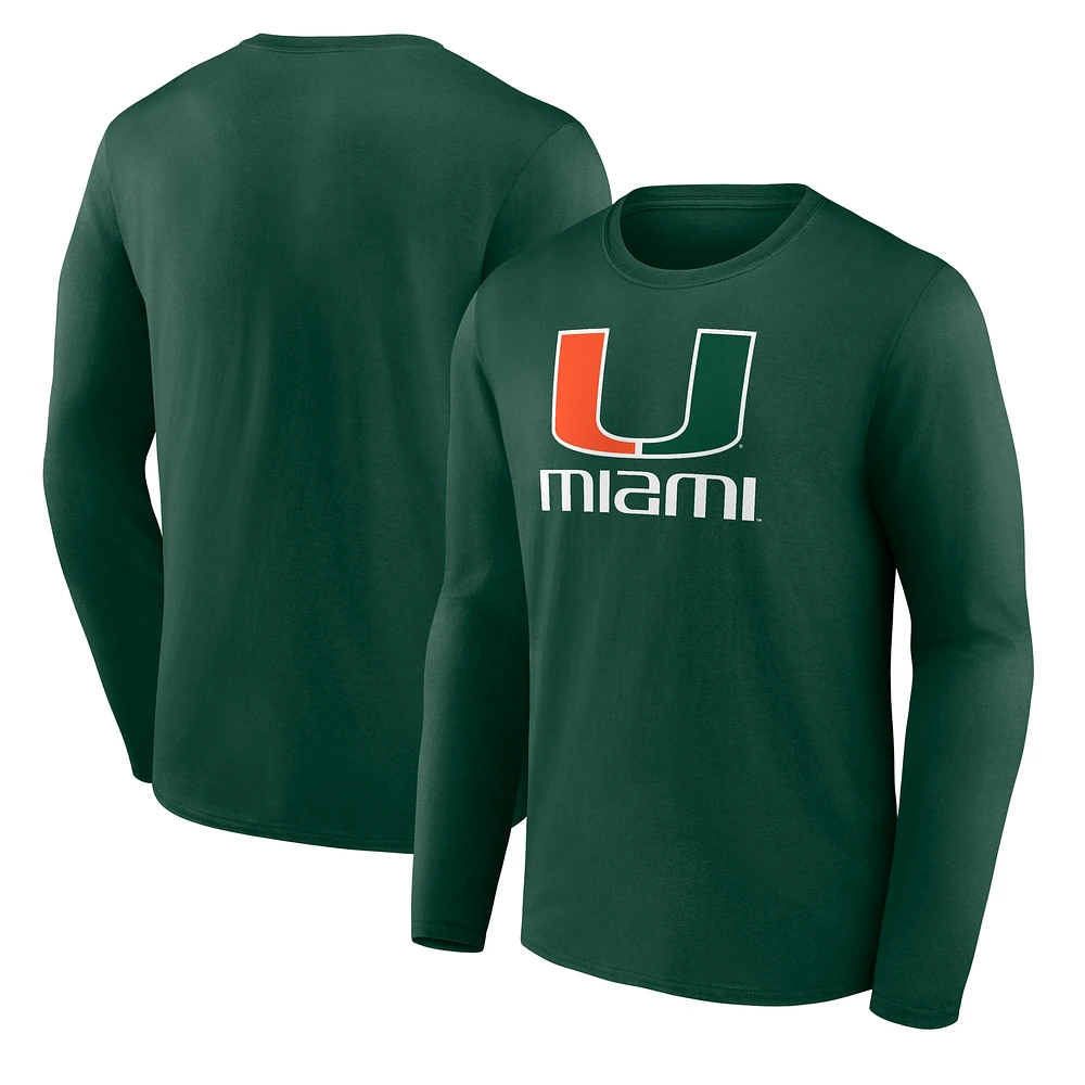 T-shirt à manches longues Fanatics pour hommes, vert, Miami Hurricanes Team Lockup