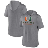 Men's Fanatics Heather Gray Miami Hurricanes Modern Stack Hoodie T-Shirt