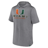 Men's Fanatics Heather Gray Miami Hurricanes Modern Stack Hoodie T-Shirt