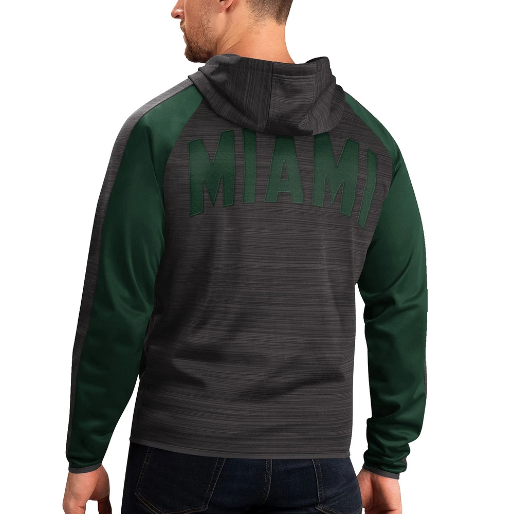 Sweat à capuche pour homme G-III Sports by Carl Banks Noir Miami Hurricanes Neutral Zone Raglan Full-Zip Track Jacket