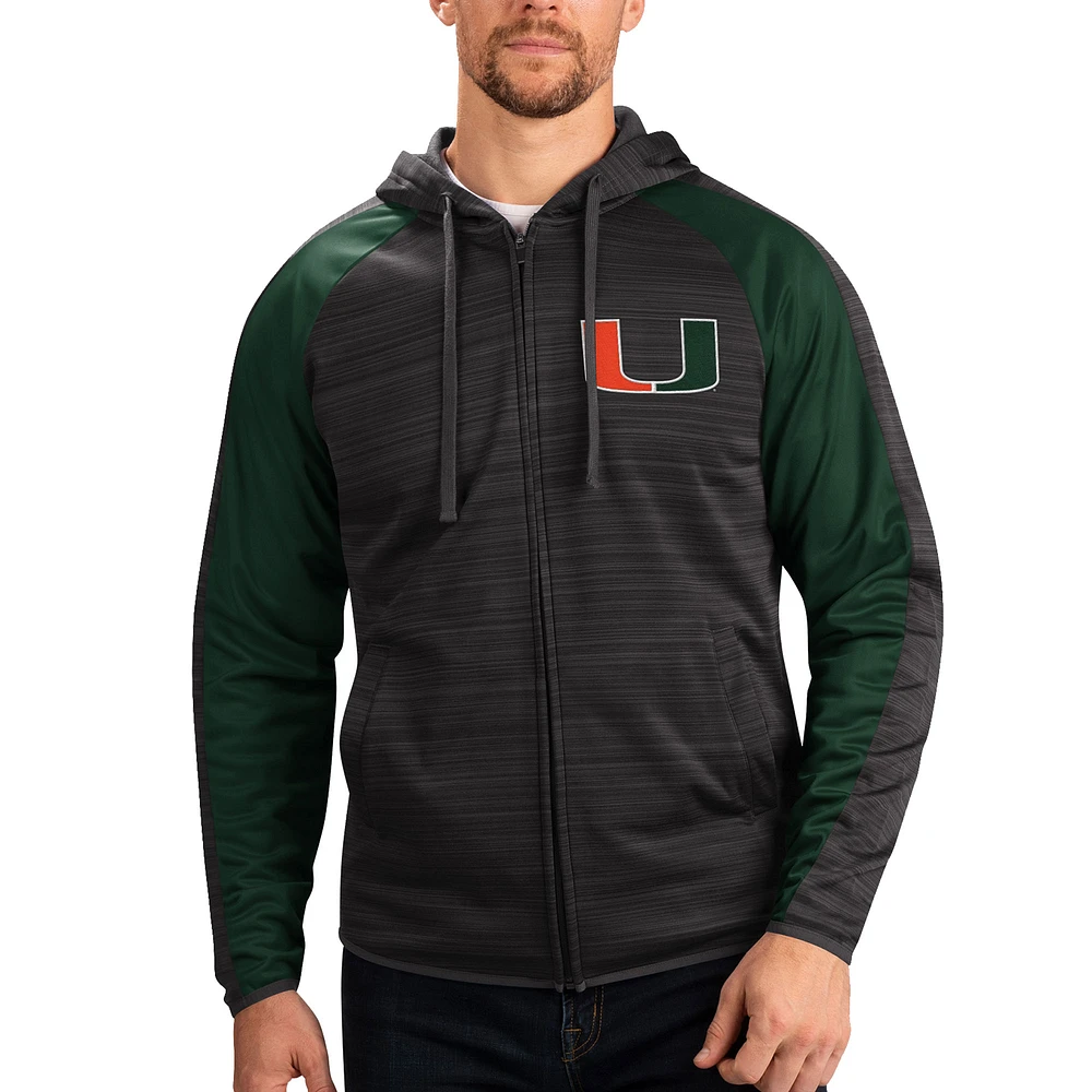 Sweat à capuche pour homme G-III Sports by Carl Banks Noir Miami Hurricanes Neutral Zone Raglan Full-Zip Track Jacket