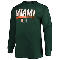 Men's Green Miami Hurricanes Big & Tall Two-Hit Long Sleeve T-Shirt