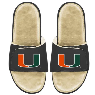 Miami Hurricanes ISlide Faux Fur Slide Sandals - Black/Tan