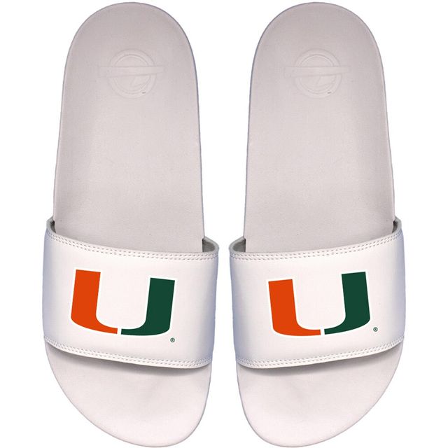 Sandales ISlide pour hommes, blanches Miami Hurricanes Primary Motto Slide