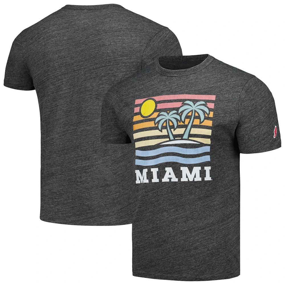 T-shirt à trois mélanges pour hommes League Collegiate Wear Heather Charcoal Miami Hurricanes Hyper Local Victory Falls