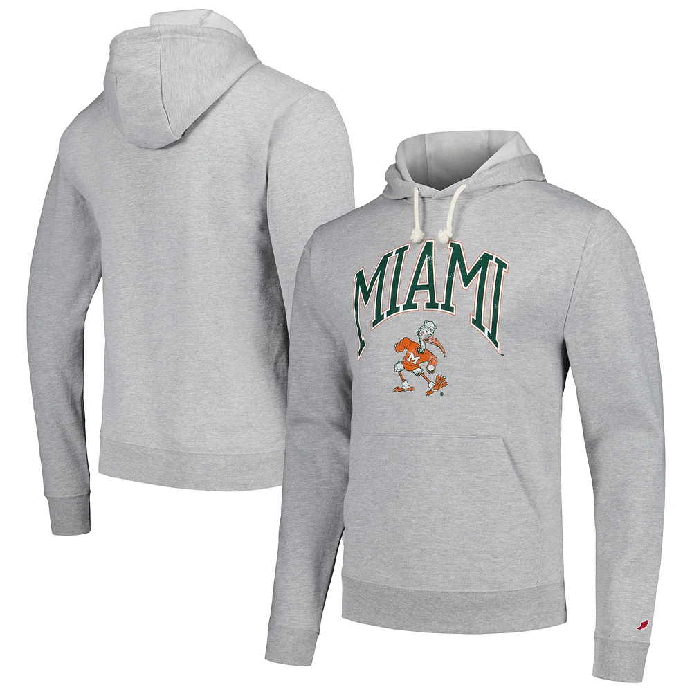 Men's League Collegiate Wear  Heather Gray Miami Hurricanes Tall Arch Essential Pullover Hoodie