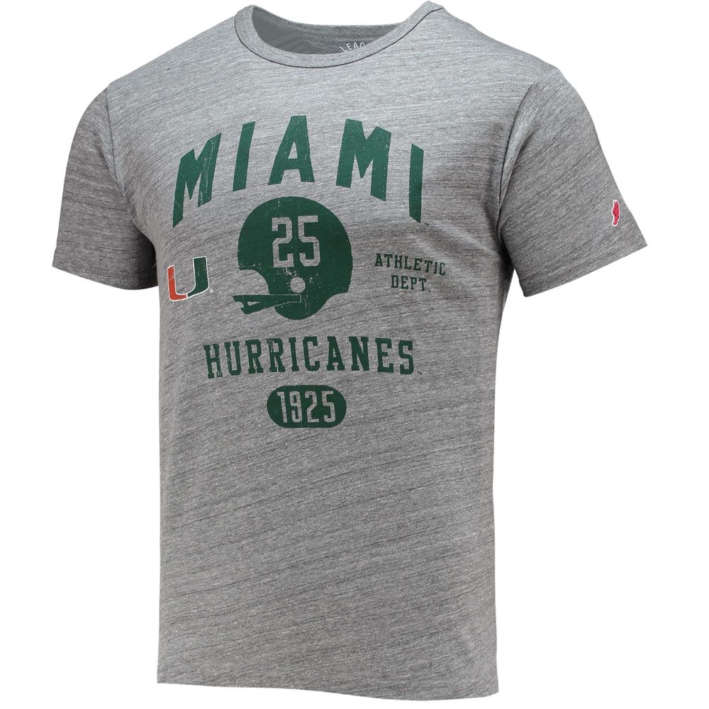 Men's League Collegiate Wear Heathered Gray Miami Hurricanes Football Locker Victory Falls Tri-Blend T-Shirt