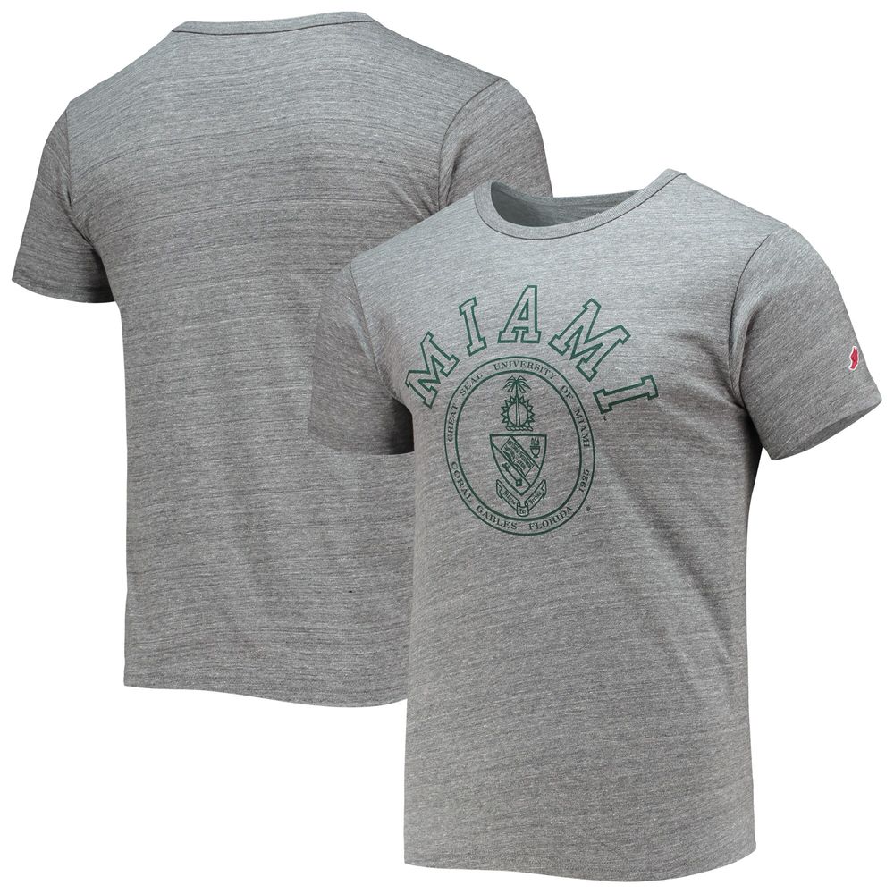 Men's League Collegiate Wear Heathered Gray Miami Hurricanes Tide Seal Nuevo Victory Falls Tri-Blend T-Shirt