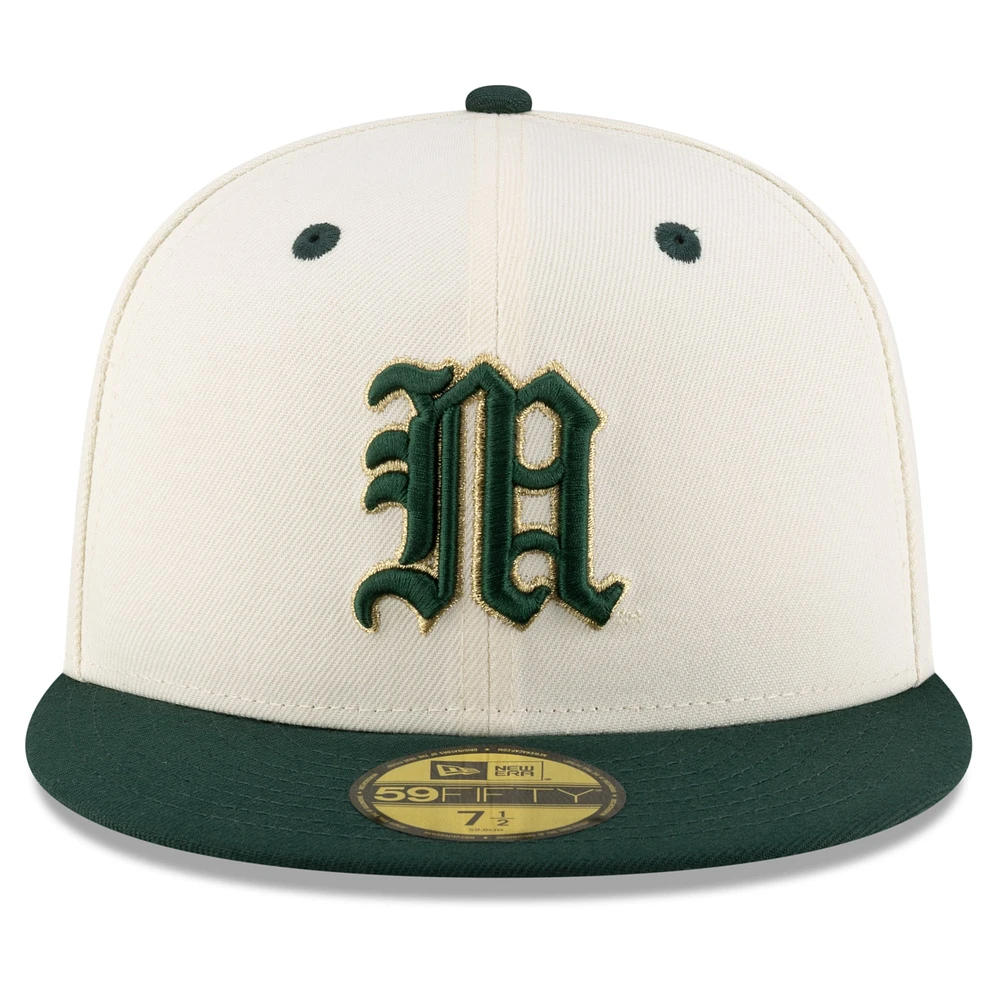 Men's New Era Cream/Green Miami Hurricanes On-Field 59FIFTY Fitted Hat
