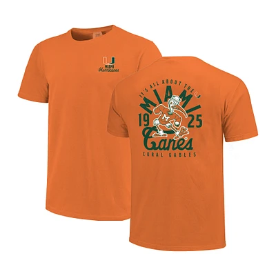 T-shirt orange pour homme avec superposition de mascotte Comfort Colors des Miami Hurricanes