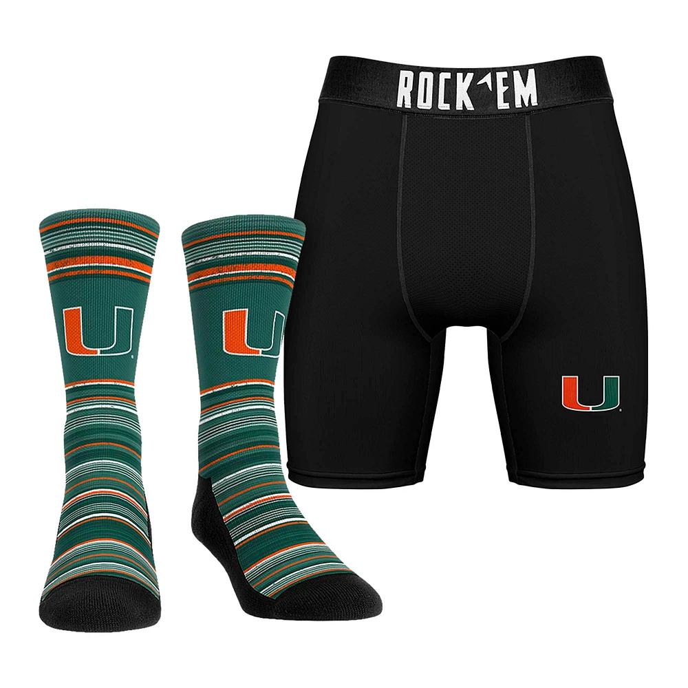 Men's Rock Em Socks Miami Hurricanes Primary Crew & Boxer Briefs Combo Pack