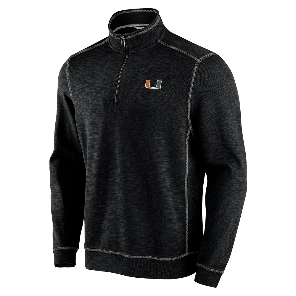 Men's Tommy Bahama Black Miami Hurricanes Big & Tall Tobago Bay Tri-Blend Quarter-Zip Sweatshirt