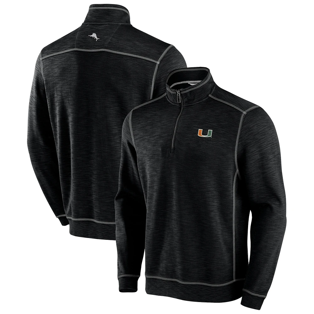 Men's Tommy Bahama Black Miami Hurricanes Big & Tall Tobago Bay Tri-Blend Quarter-Zip Sweatshirt