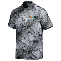 Men's Tommy Bahama Black Miami Hurricanes Coast Luminescent Fronds IslandZone Button-Up Camp Shirt